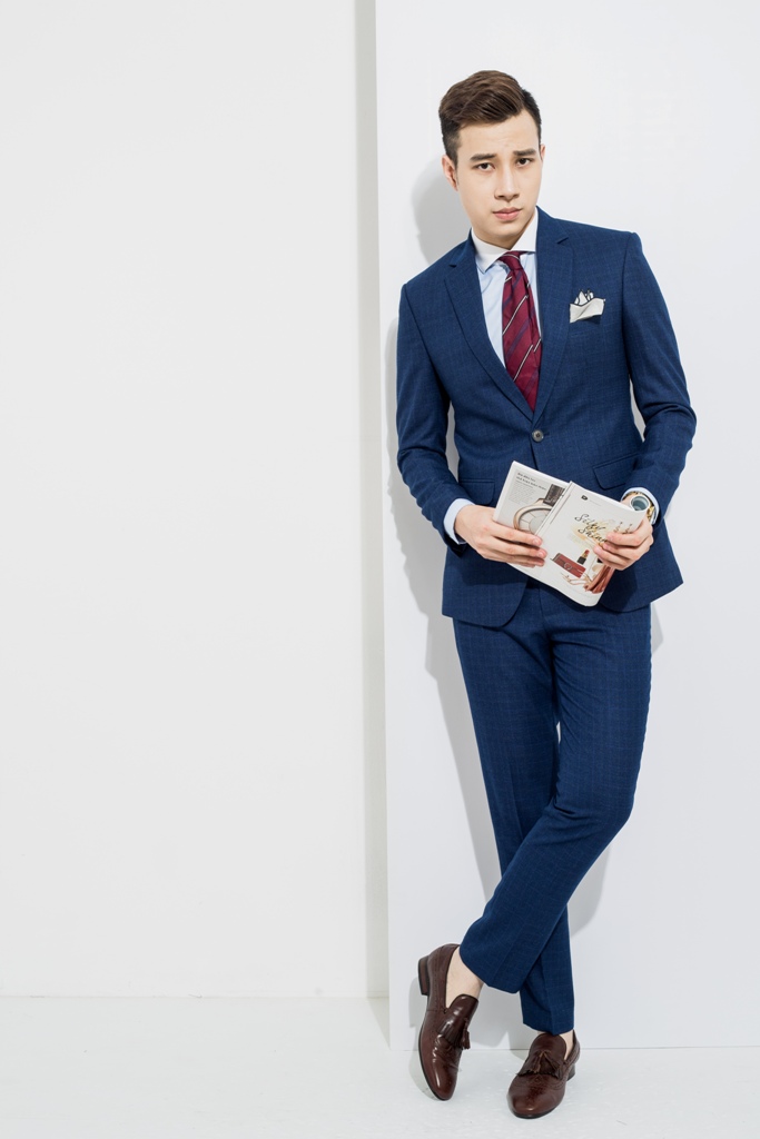 QV xanh navy kẻ chìm xanh, 2 cúc