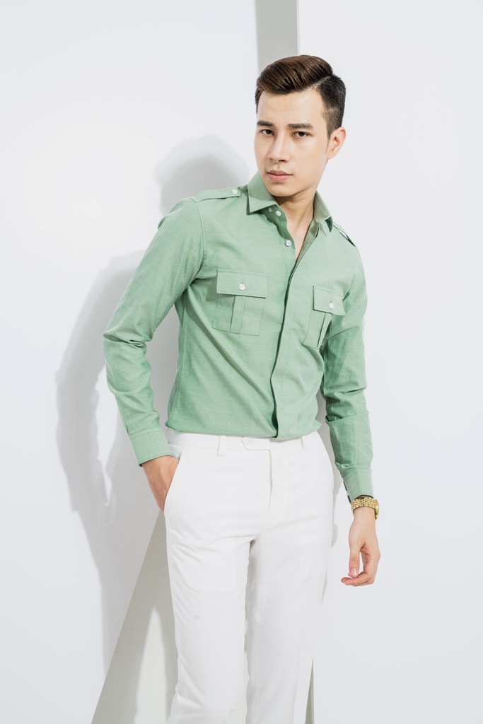 SM xanh bạc hà 2 túi ngực- cầu vai