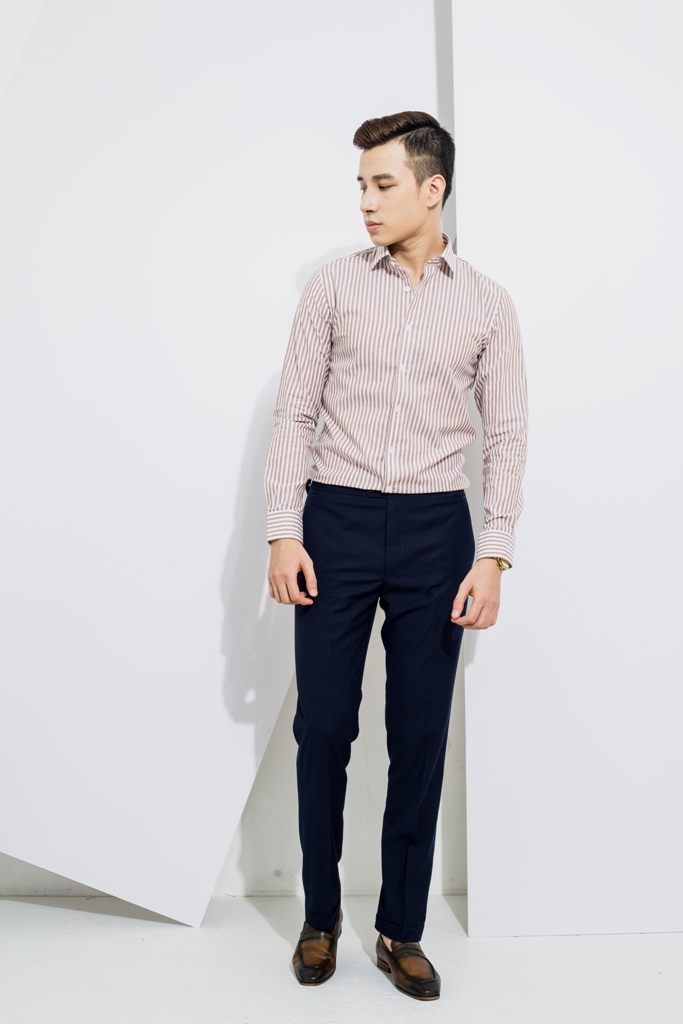 SM kẻ sọc đều trắng- nâu