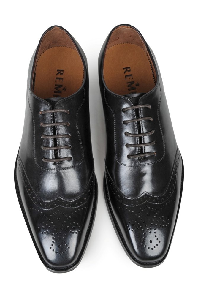 Giày dây đen, đai chữ M, chấm hoa văn mũi giày, 486-220 sz 40