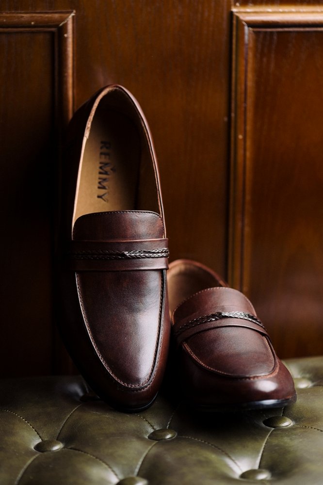 Giày lười dior nâu đậm, đai ngang- tết dây, 368-4 sz 38