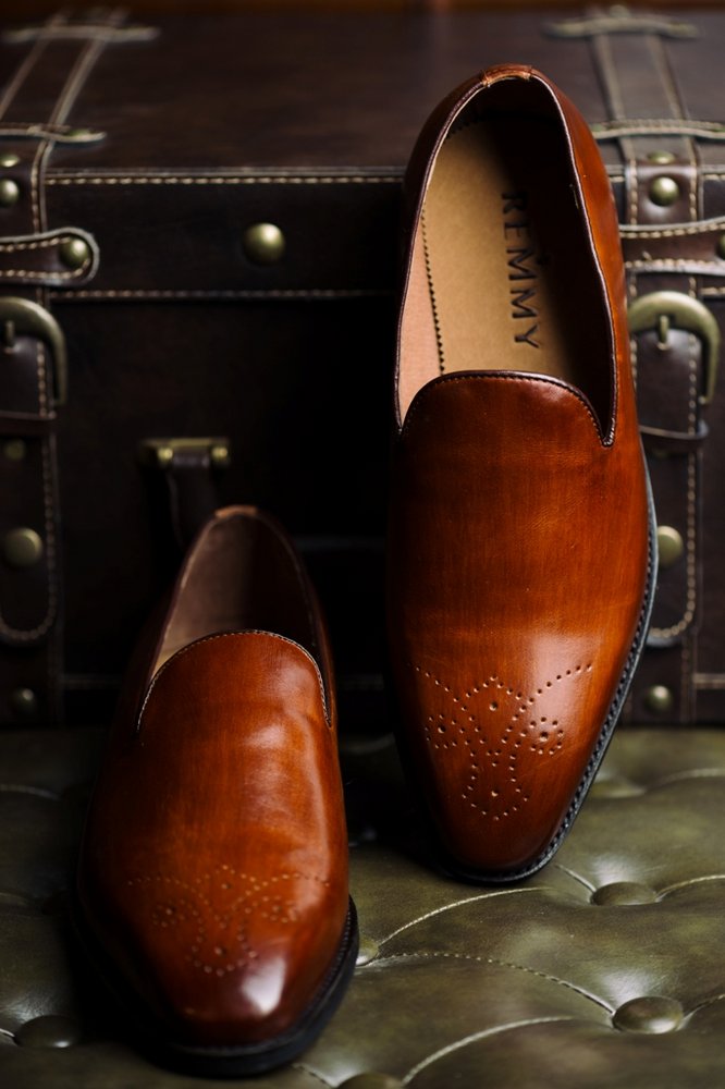 Giày lười cs nâu, chấm hoa văn mũi giày, 486-12 sz 41