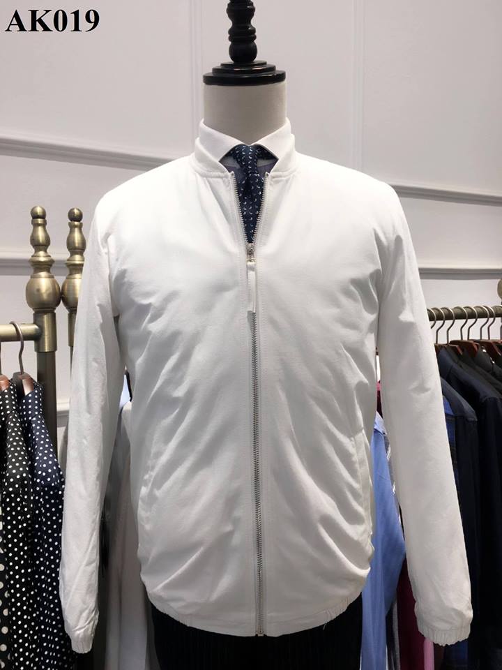 AK bomber cổ tàu, vải thô trắng, khóa kéo