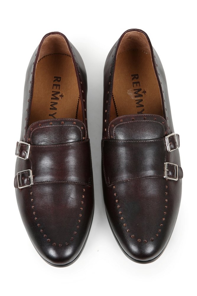 Giày lười nâu, đai 2 khóa - đục lỗ to quanh giày sz 40