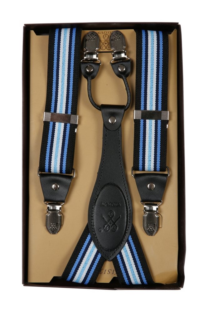 Suspender kẹp- sọc đen, trắng, xanh lam nhỏ