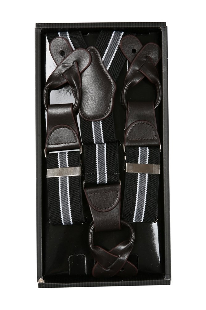 Suspender cài, đen sọc ghi viền trắng giữa