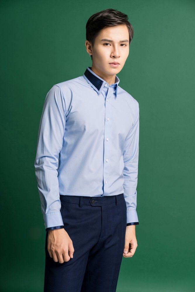 SM xanh dương cổ + tay phi bóng xanh tt