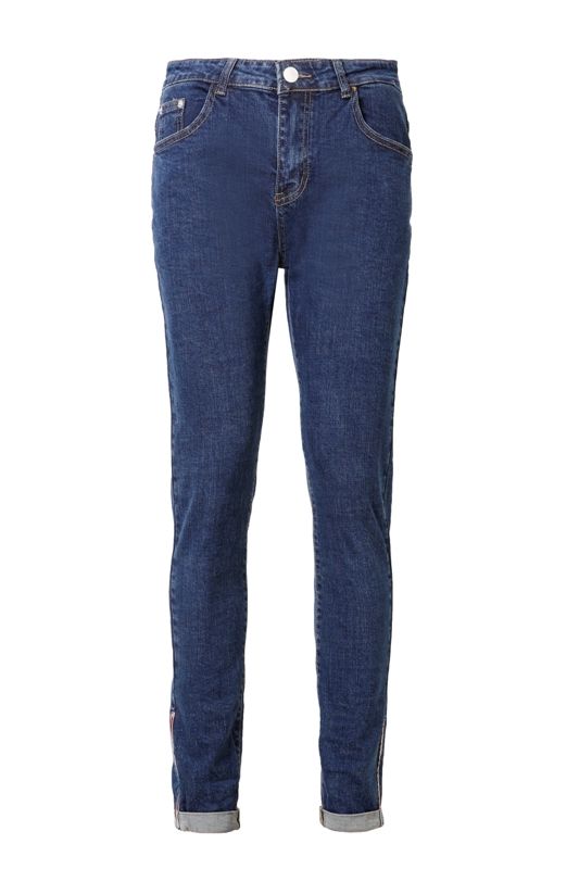 Quần jean xanh xắn gấu, vạch đỏ ống chân sz 29