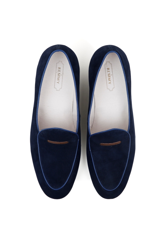 Giày lười xanh navy, vạch ngang nâu