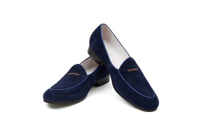 Giày lười xanh navy, vạch ngang nâu
