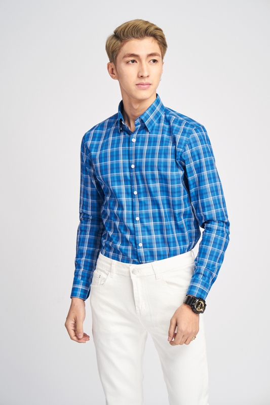 SM xanh coban kẻ ô vuông trắng