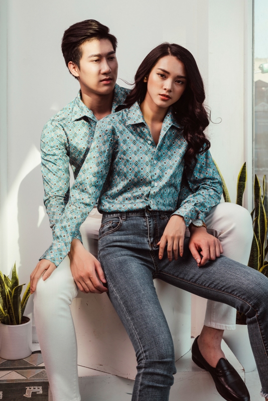 SM xanh dương nhạt họa tiết thổ cẩm