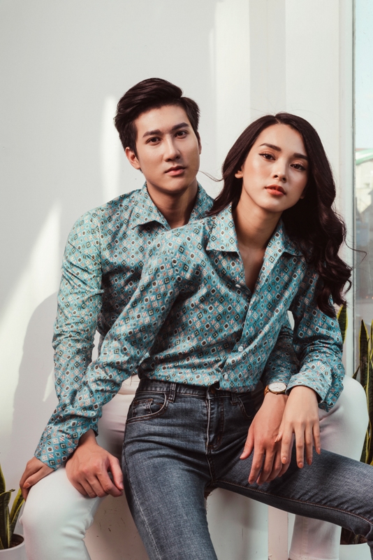 SM xanh dương nhạt họa tiết thổ cẩm