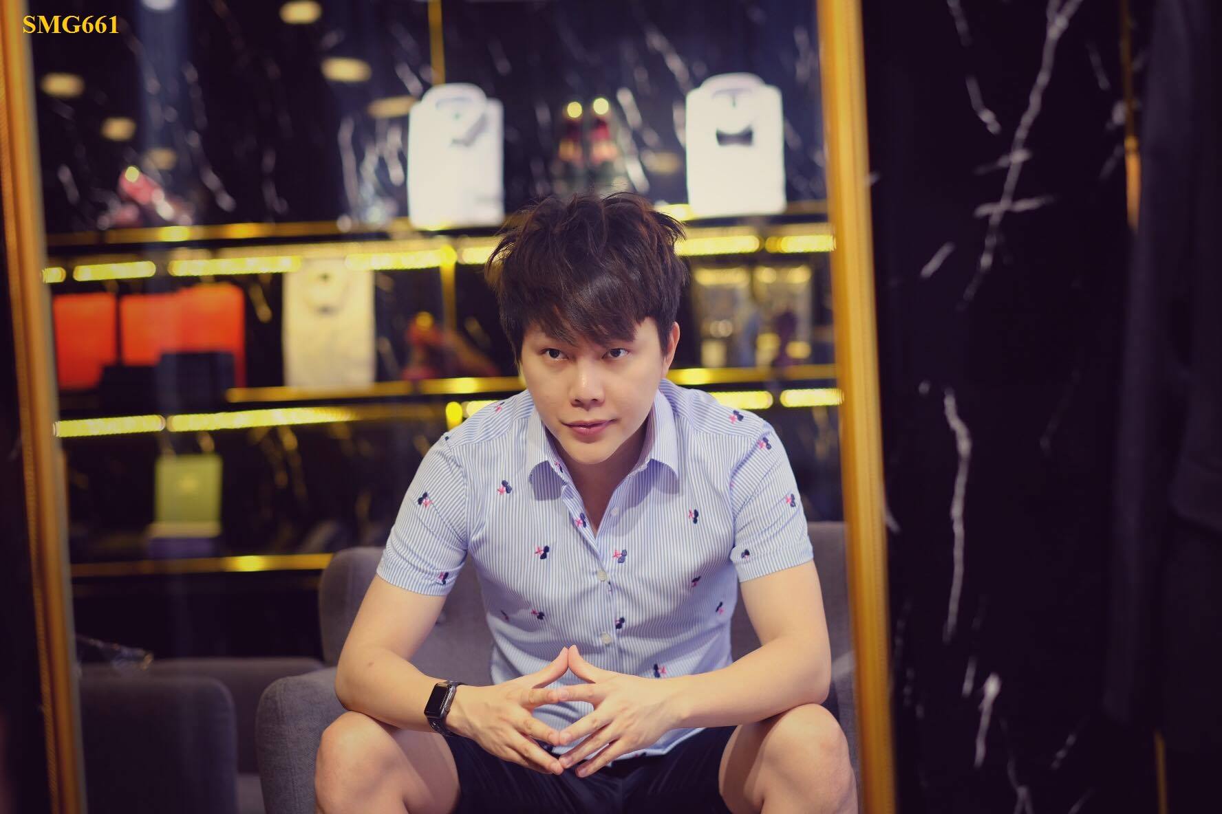 SM sọc xanh dượng- trắng thêu quả cheri