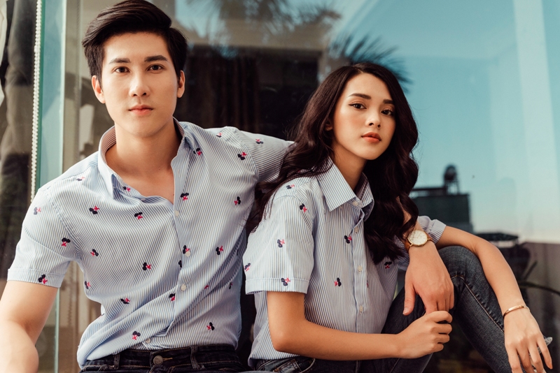 SM sọc xanh dượng- trắng thêu quả cheri