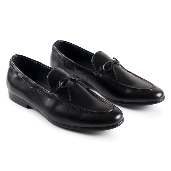 Giày lười đen, buộc nơ, đột chỉ miệng giày 888-9 sz 40