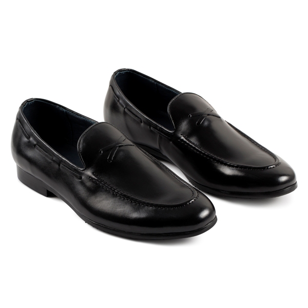 Giày lười đen, đai chữ X, khâu quanh miệng giày 888-12 sz 40