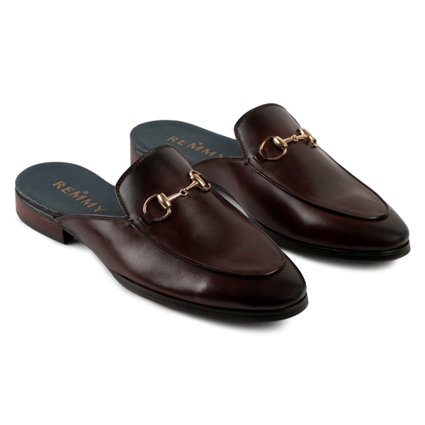 Giày sục nâu, đai kim loại sz 40