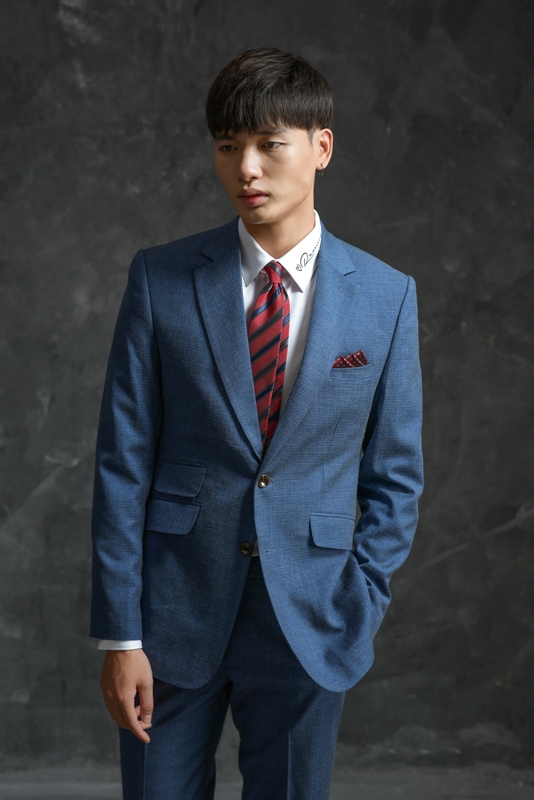 Vest xanh dương nhạt, kẻ ô vuông nhỏ 2 khuy