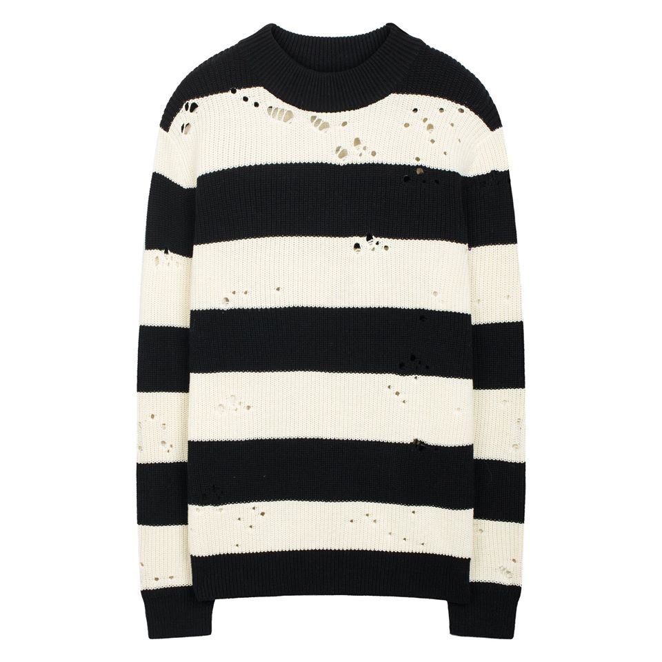 AL cổ tròn len thủng, kẻ trắng đen- Y879 sz M