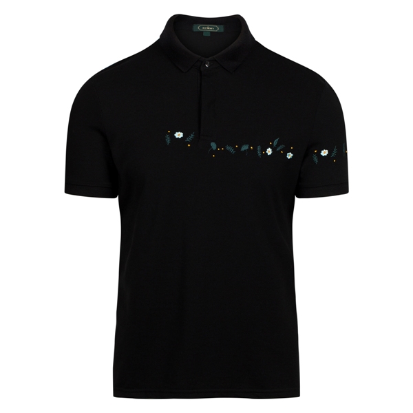 AF polo đen ht hoa lá xanh ngang ngực