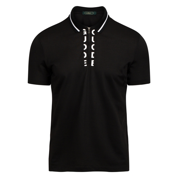 AF polo đen khóa kéo, in nửa chữ , cổ kẻ trắng ngang