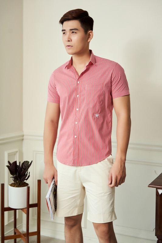 SM đỏ sọc nhỏ trắng, túi ngực C9303