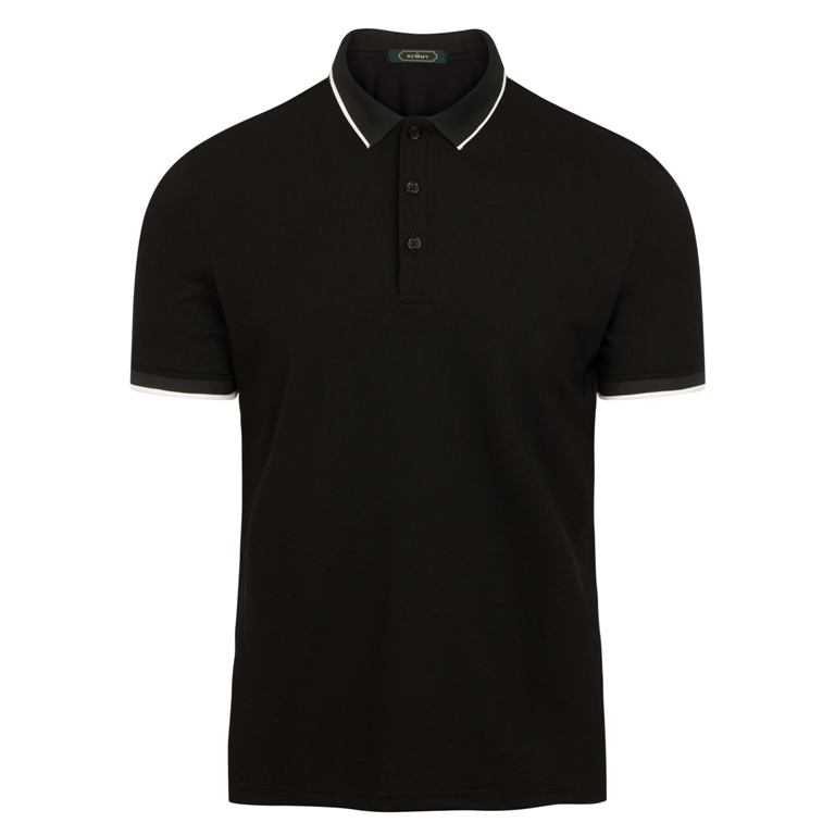 AF polo đen cổ+ gấu tay kẻ viền trắng