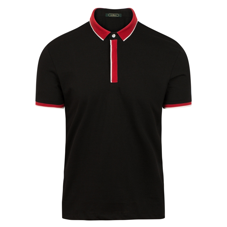 AF polo đen cổ+ gấu tay đỏ kẻ viền trắng