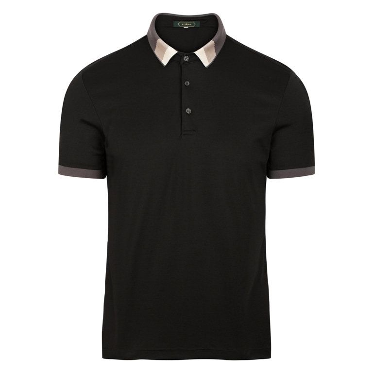AF polo đen cổ+ gấu tay ghi xám đậm -be