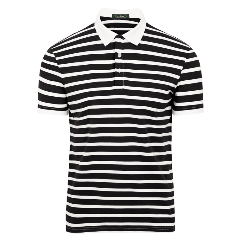 AF polo kẻ đen- trắng, cổ trắng