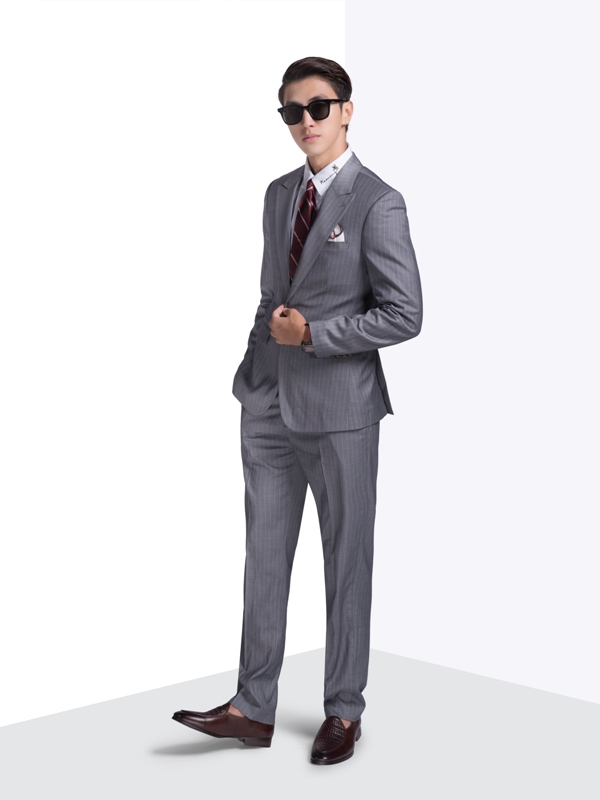 Vest ghi xám kẻ chỉ sọc trắng, 1khuy