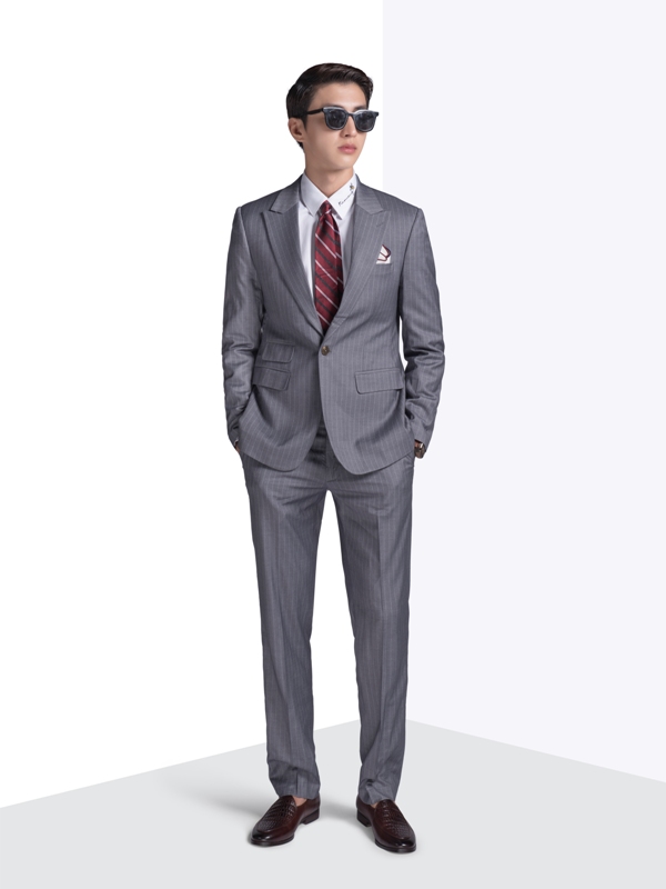Vest ghi xám kẻ chỉ sọc trắng, 1khuy