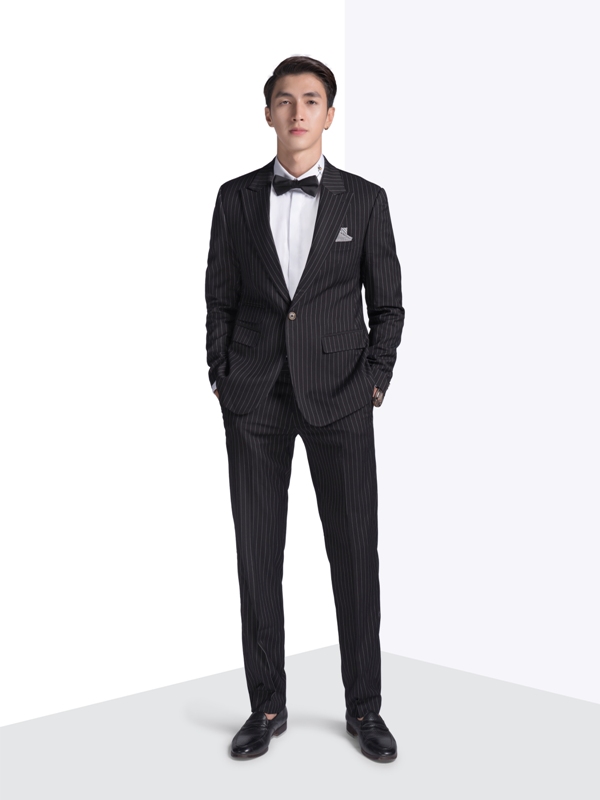 Vest đen kẻ chỉ sọc trắng, 1khuy