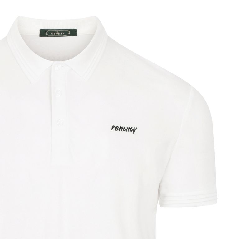 AF polo trắng cổ+ ông tay kẻ sần, chữ Remmy trước ngực 8980