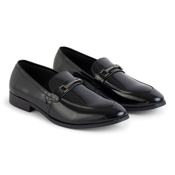 Giày lười đen bóng, đai kim loại sz 40