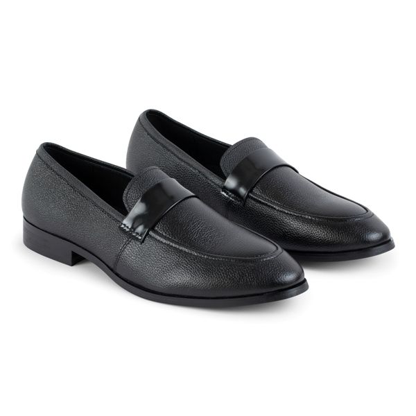 Giày lười đen,da sần- đai chơn sz 39