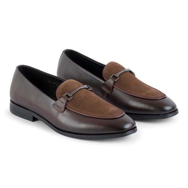 Giày lười nâu, lá đề nền phối nỉ- đai kim loại sz 39