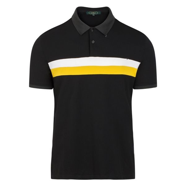 AF polo đen, ngục kẻ ngang vàng- trắng 1102