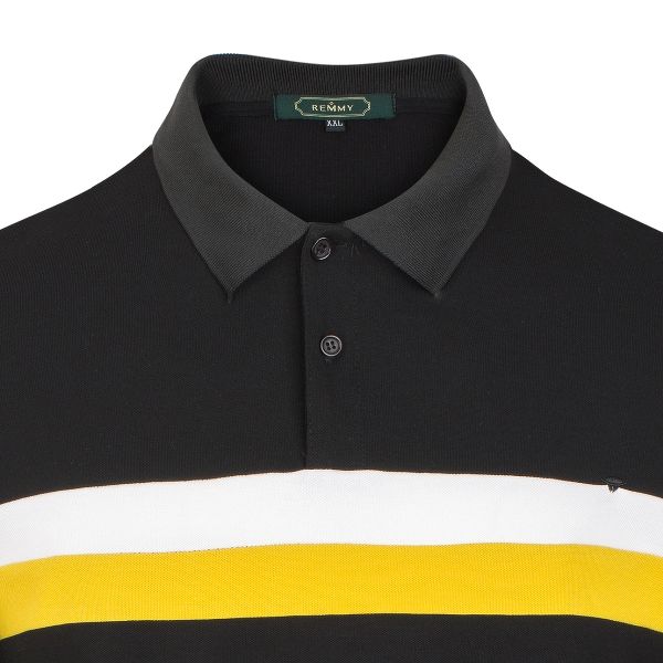 AF polo đen, ngục kẻ ngang vàng- trắng 1102