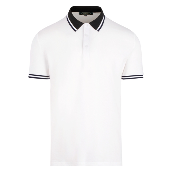 AF polo trắng, cổ + ống tay đen kẻ trắng - 1111