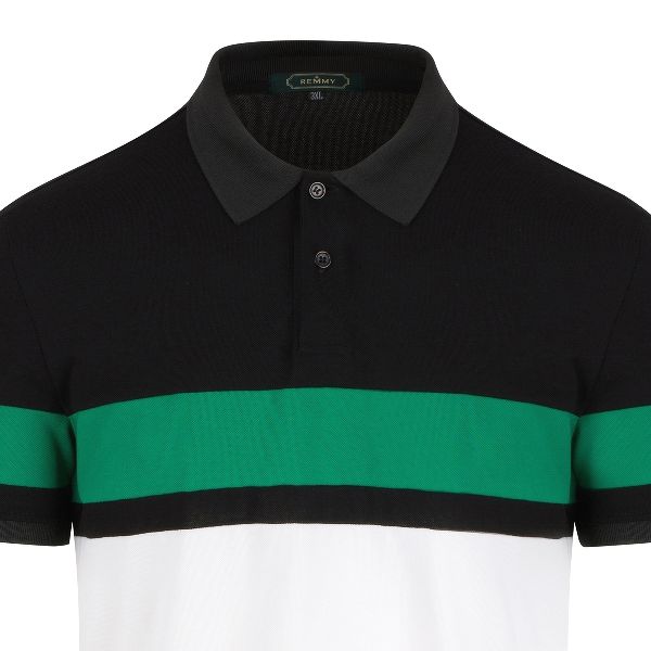 AF polo nửa đen- nửa trắng, kẻ ngang xanh lá 1120
