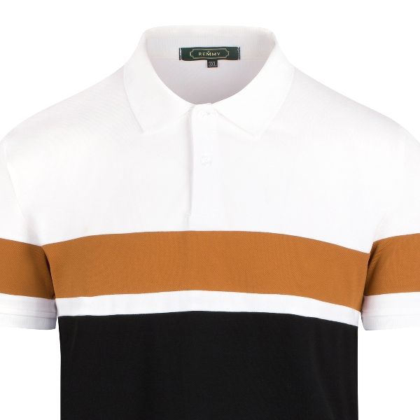 AF polo nửa trắng- nửa đen, kẻ ngang nâu vàng 1120