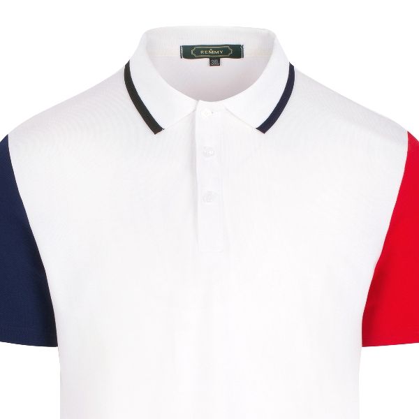 AF polo trắng, cổ + ống tay kẻ viền đen, tay đỏ- tay xanh tt- 1112