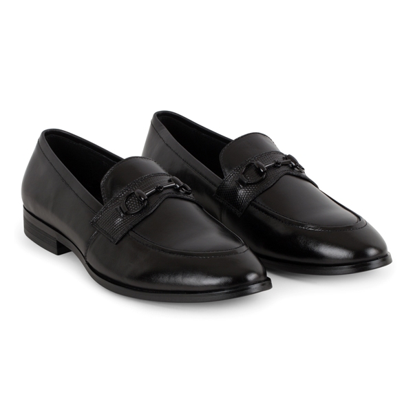Giày lười đen, đai kỳ nhông- kim loại sz 40