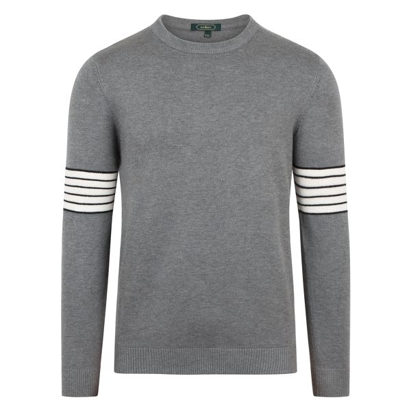AL cổ tròn len ghi mịn, phối kẻ trắng bắp tay -5009 sz M