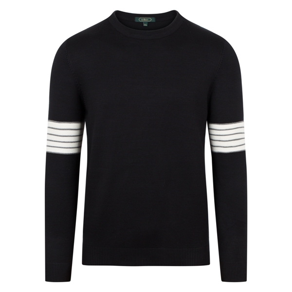 AL cổ tròn len đen mịn, phối kẻ trắng bắp tay -5009 sz M
