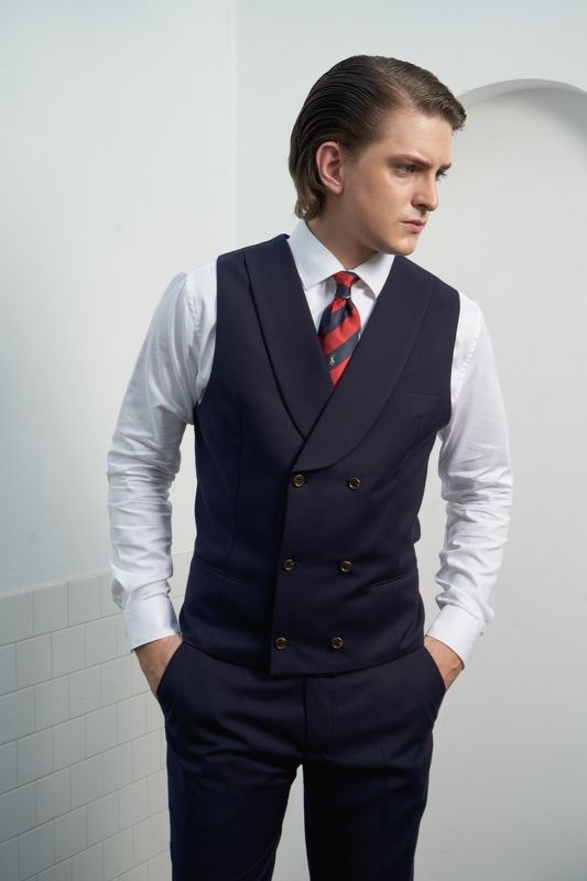 ZV xanh đen, kẻ ô vuông nhỏ chìm- nổi, 2 khuy size M