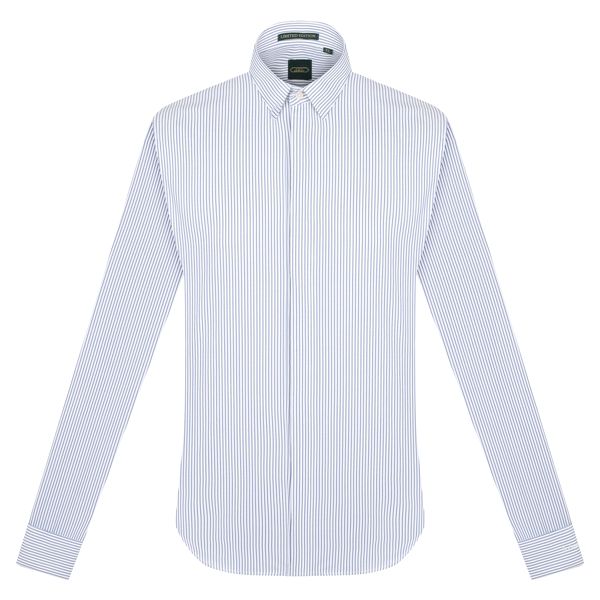 SM kẻ sọc nhỏ tím than - trắng, cufflink tay