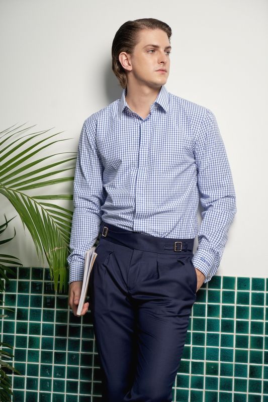 SM kẻ caro nhỏ xanh dương, cufflink tay